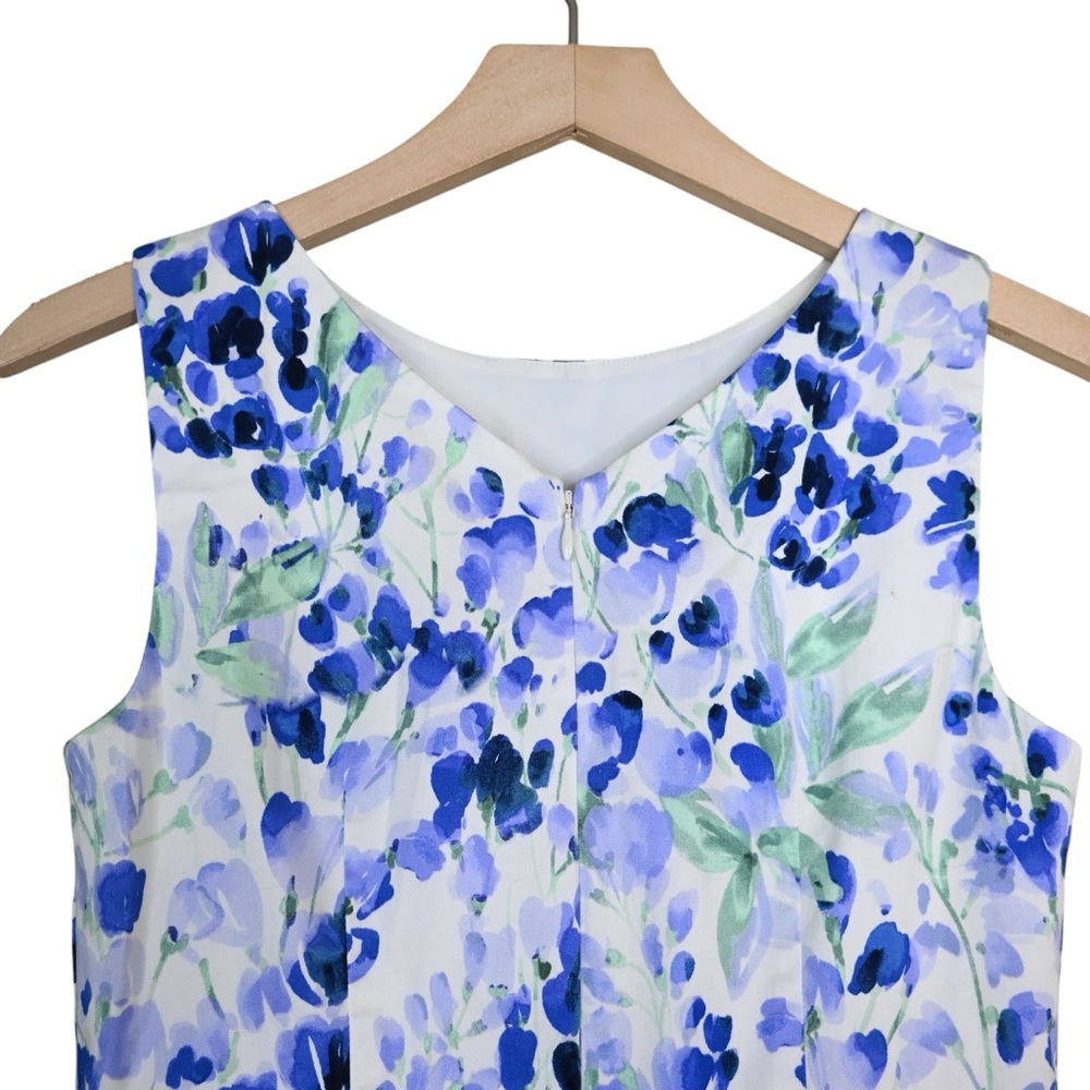 rsvp by Talbots Women's 2 Petite Blue White Floral Lined Sheath Dress - Picture 5 of 9